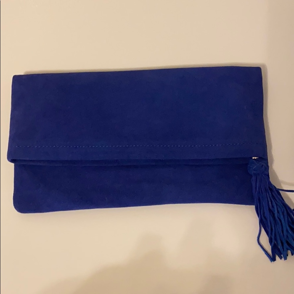 C wonder suade tassel clutch in blue